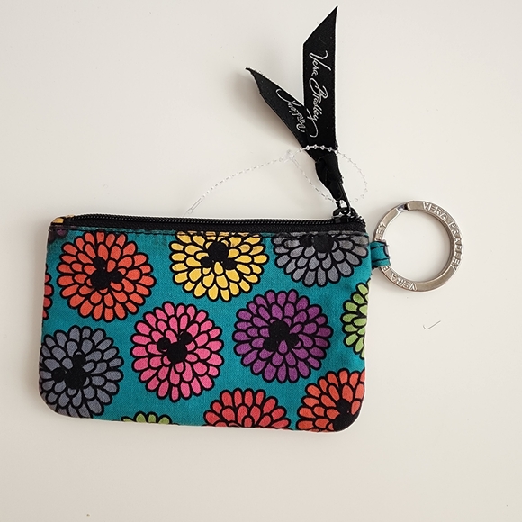 Vera Bradley Teal Floral Quilted ID Keychain Wallet - Picture 2 of 5